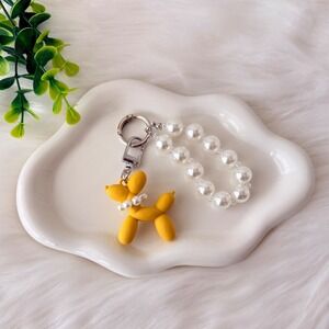 Yellow Balloon Dog Keychain/ Bag Charm Pearl Detail